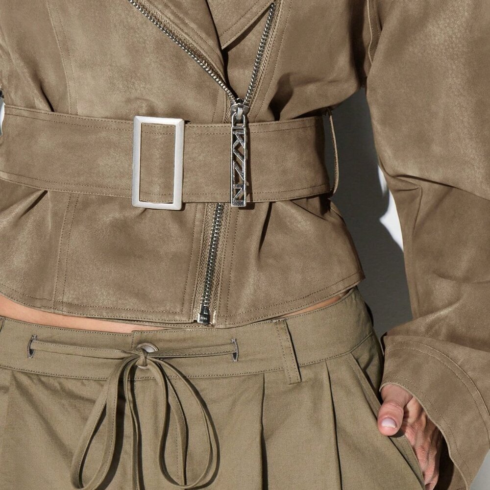 Brown Casual Women's Cropped Biker Suedette Jacket - Picture 6 of 8